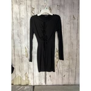 VNTG Black Ribbed Long-Sleeve Cinch-tie   Dress Size 12